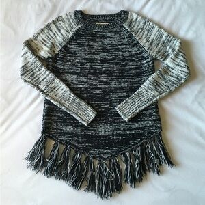 Black And Grey Marbled Fringe Sweater